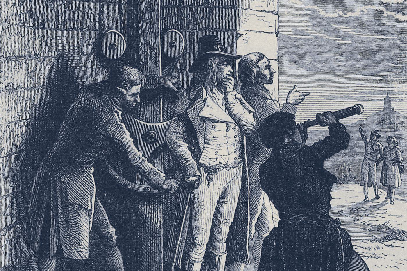 Expérience du télégraphe Chappe, 13 juillet 1793 : des commissaires observent la transmission à la lunette.